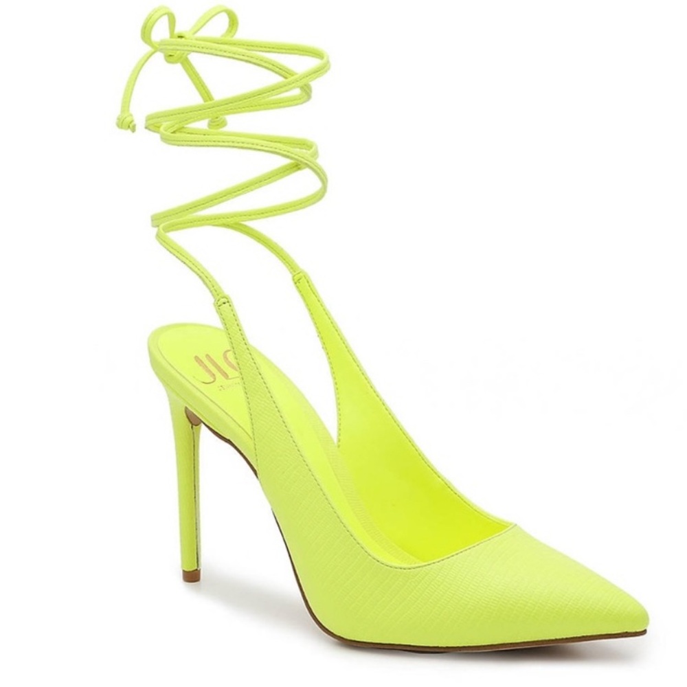 JLo Jennifer Lopez ‘Florella’ Ankle-Wrap Neon Yellow Heels